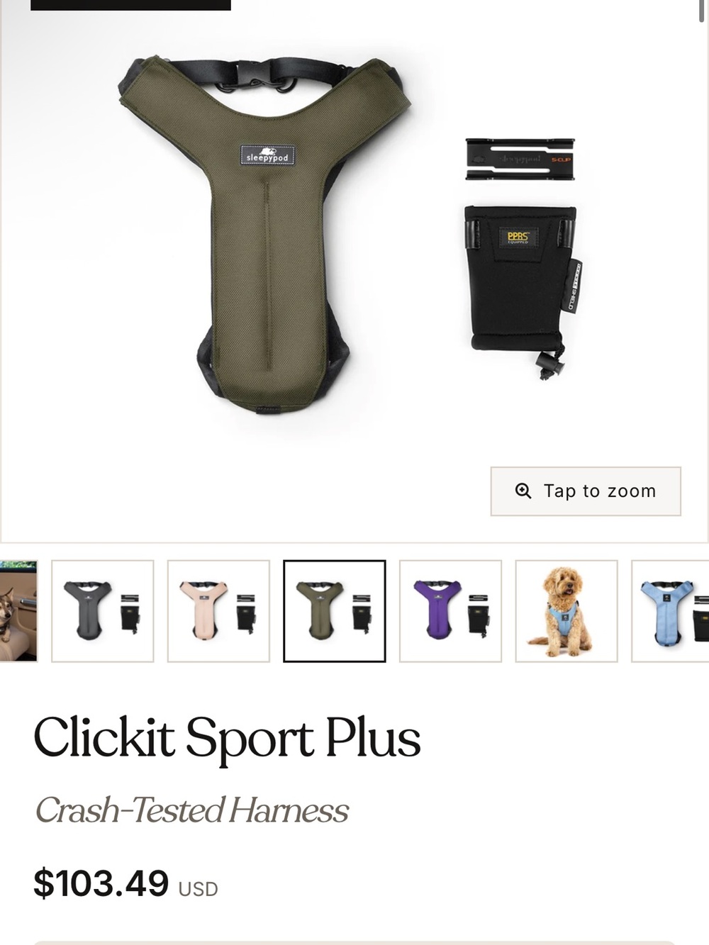 Clickit Sport Plus Dog Harness - Olive Green